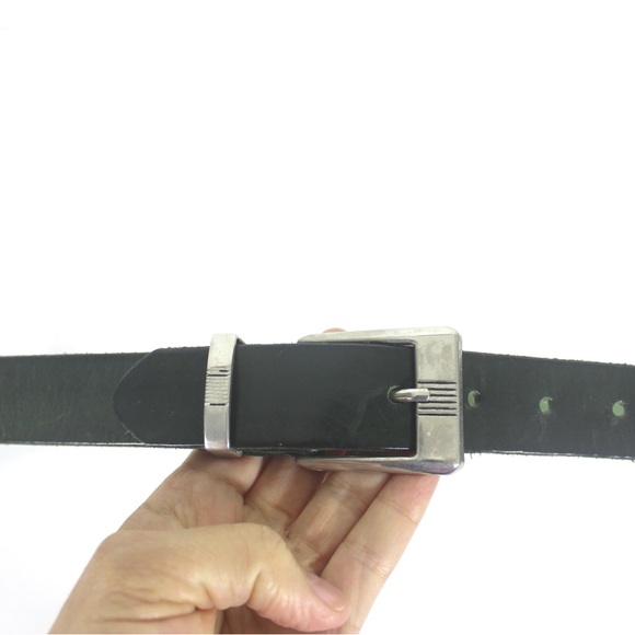 Dark Green Leather Belt with Silver Buckle - Picture 6 of 8